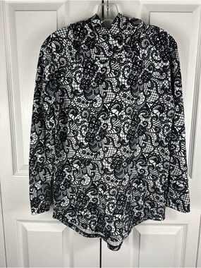 Lularoe Amber Lightweight Hoodie Lace Pattern Black White Size M
